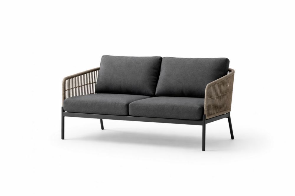 Divano a 2 posti in Alluminio e corda con cuscini in poliestere-Decorivelo