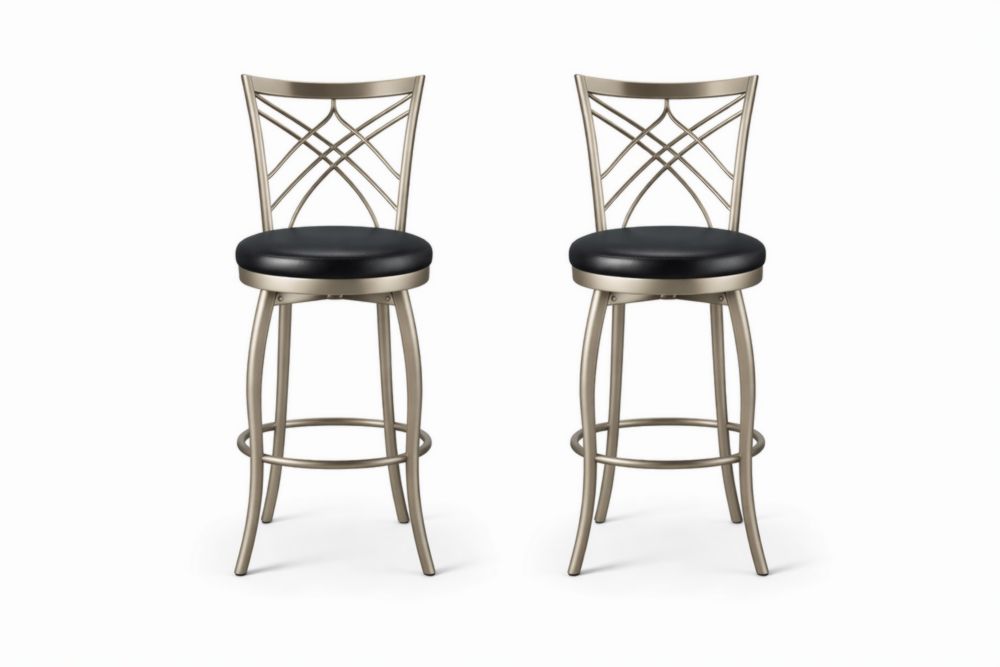 Set di 2 sgabelli girevoli in Alluminio con seduta in pelle nera-Decorivelo