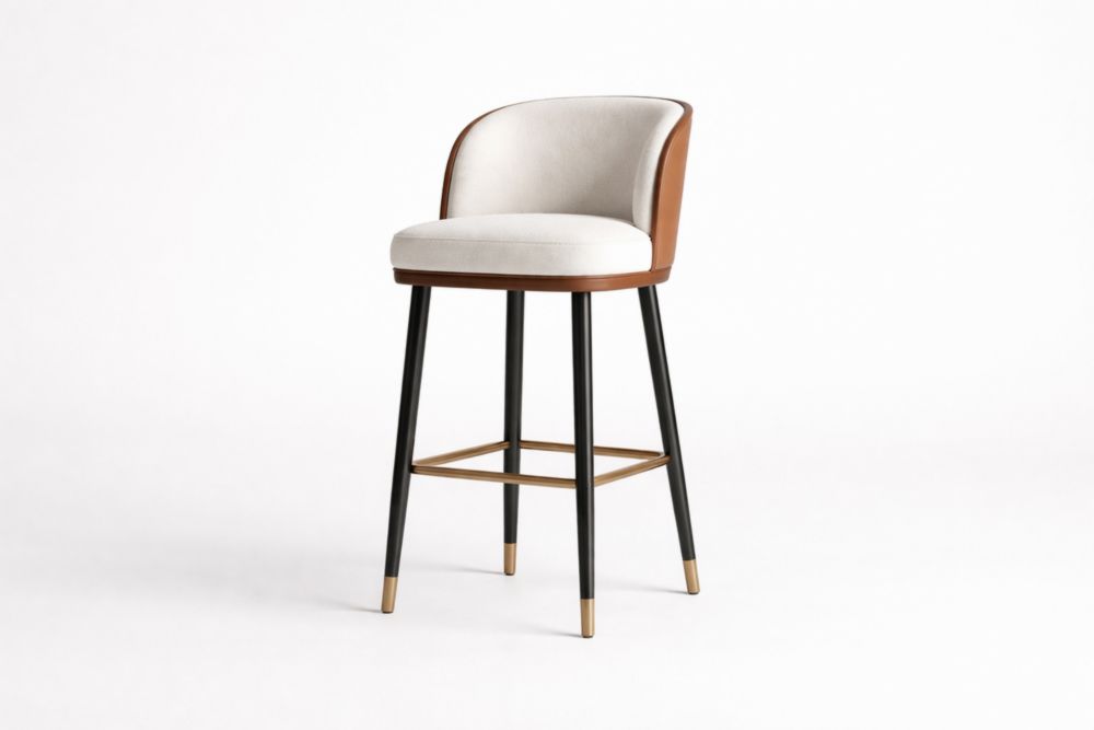 Sgabello da Bar in Tessuto con Struttura in Alluminio e Dettagli in Legno Massello-Decorivelo