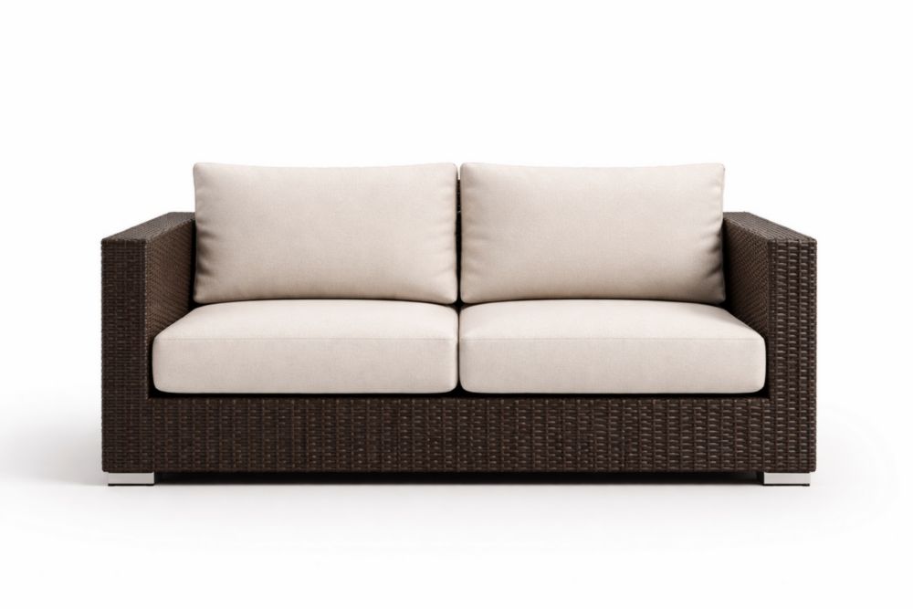 Divano Due Posti in Rattan Sintetico con Cuscini Beige-Decorivelo