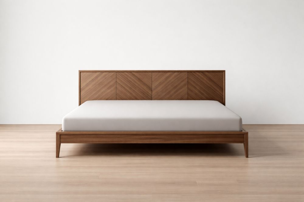 Letto matrimoniale in legno di noce con testiera geometrica-Decorivelo