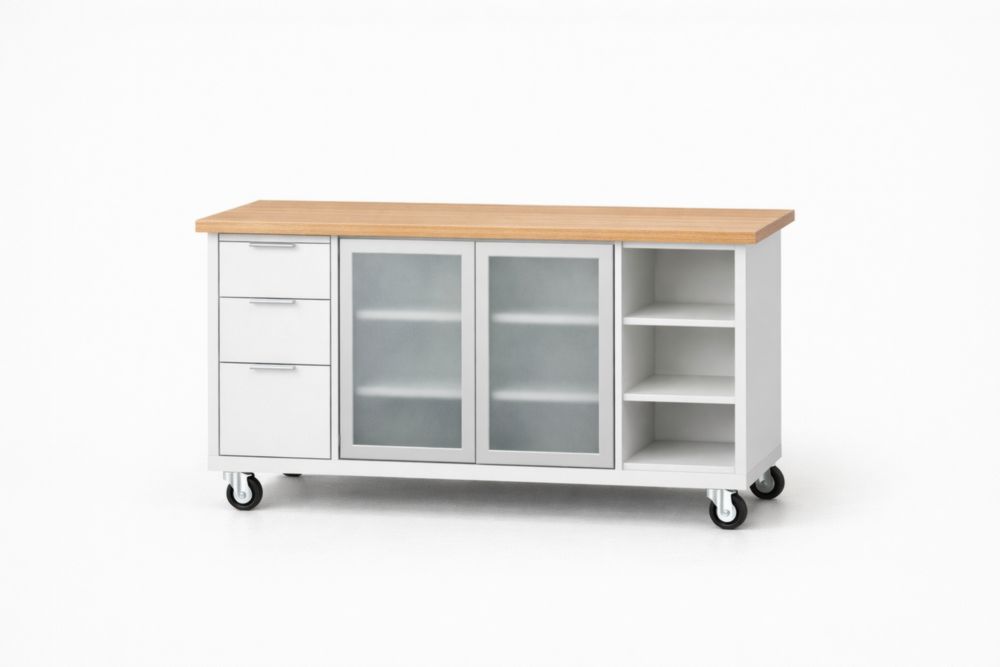 Credenza da Cucina con Ruote in MDF Bianco-Decorivelo