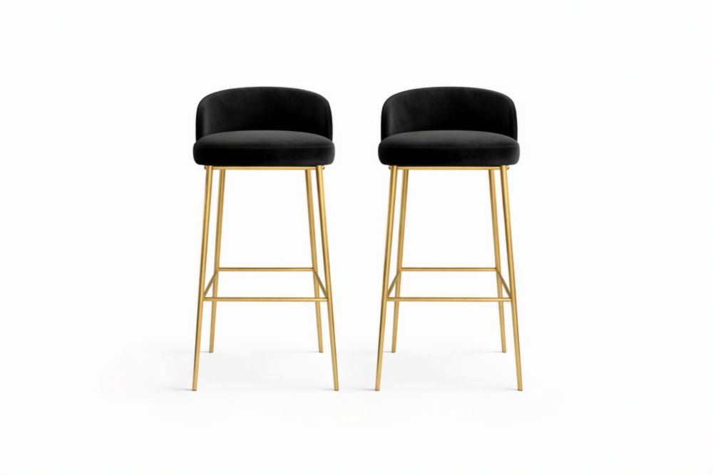 Set di 2 Sgabelli Bar Velluto Nero con Gambe in acciaio Oro-Decorivelo