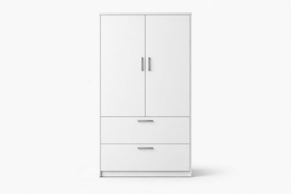 Armadio a 2 Ante e 2 Cassetti in MDF Verniciato Bianco-Decorivelo