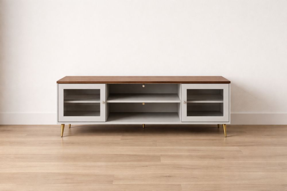 Mobile TV in MDF e Vetro con Piedini in Alluminio 130x40x50 cm-Decorivelo