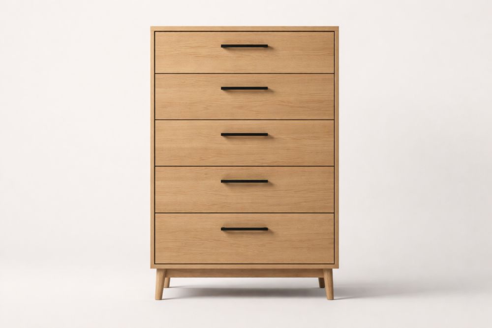 Cassettiera in Legno di Rovere con 5 Cassetti-Decorivelo