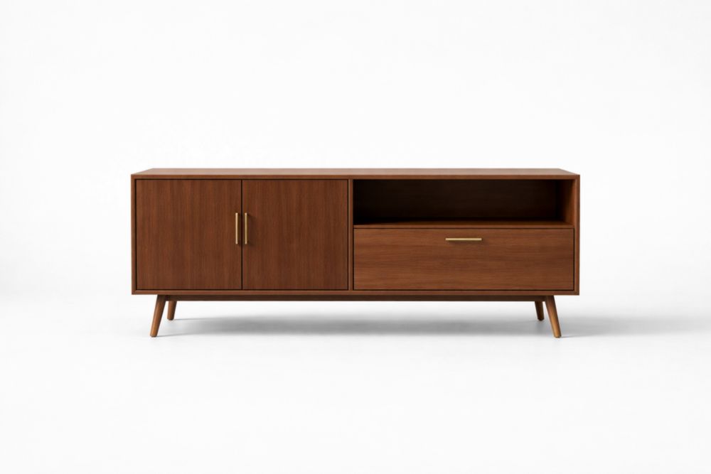 Credenza TV in Legno di Noce con Ante e Cassetto-Decorivelo