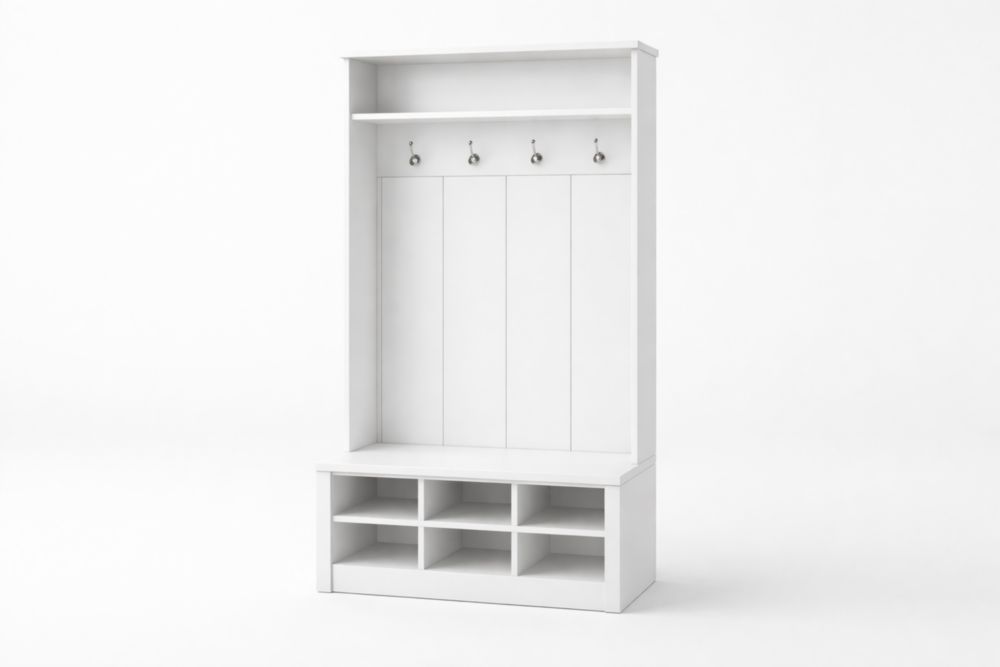 Guardaroba in MDF Bianco con 6 Scomparti e 4 Ganci-Decorivelo