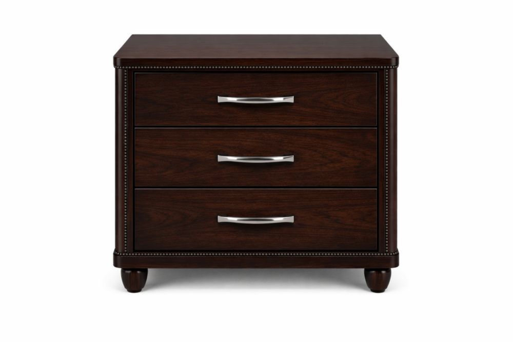 Comodino con tre cassetti in Legno massello marrone scuro-Decorivelo