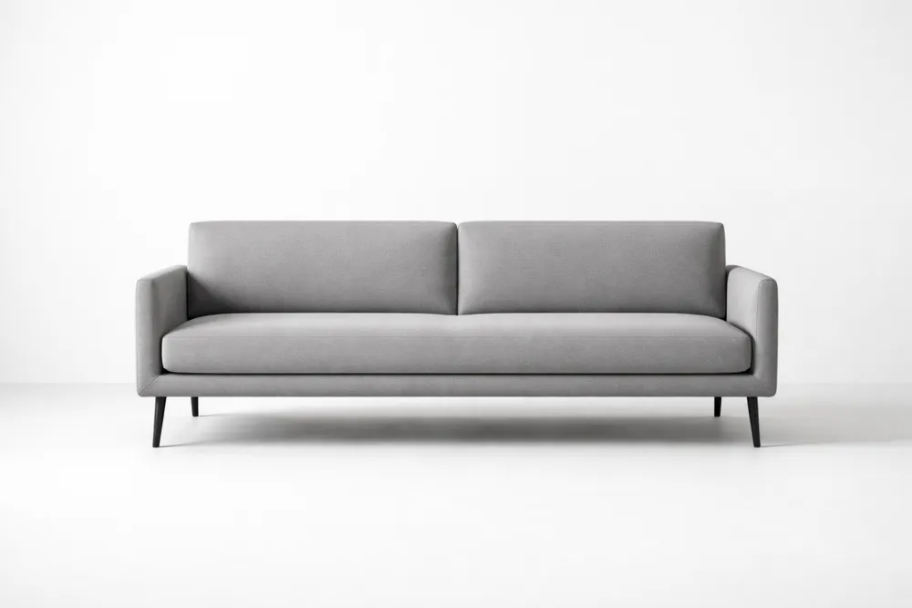 Canapé 3 places en tissu gris pieds métal