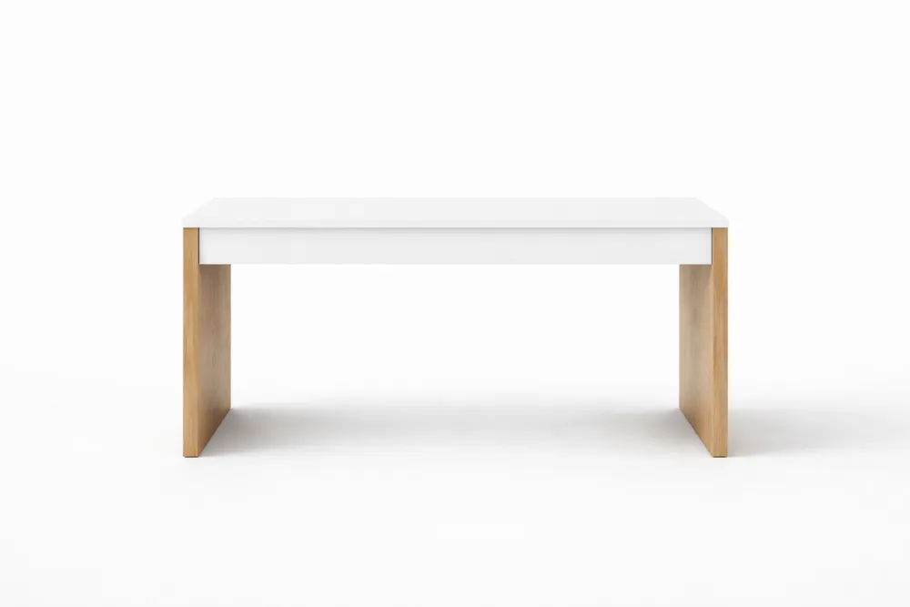 Table basse rectangulaire MDF blanc et chêne 100x50x45 cm