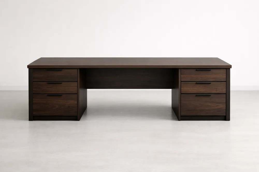 Bureau en bois MDF avec tiroirs 180 cm Noyer