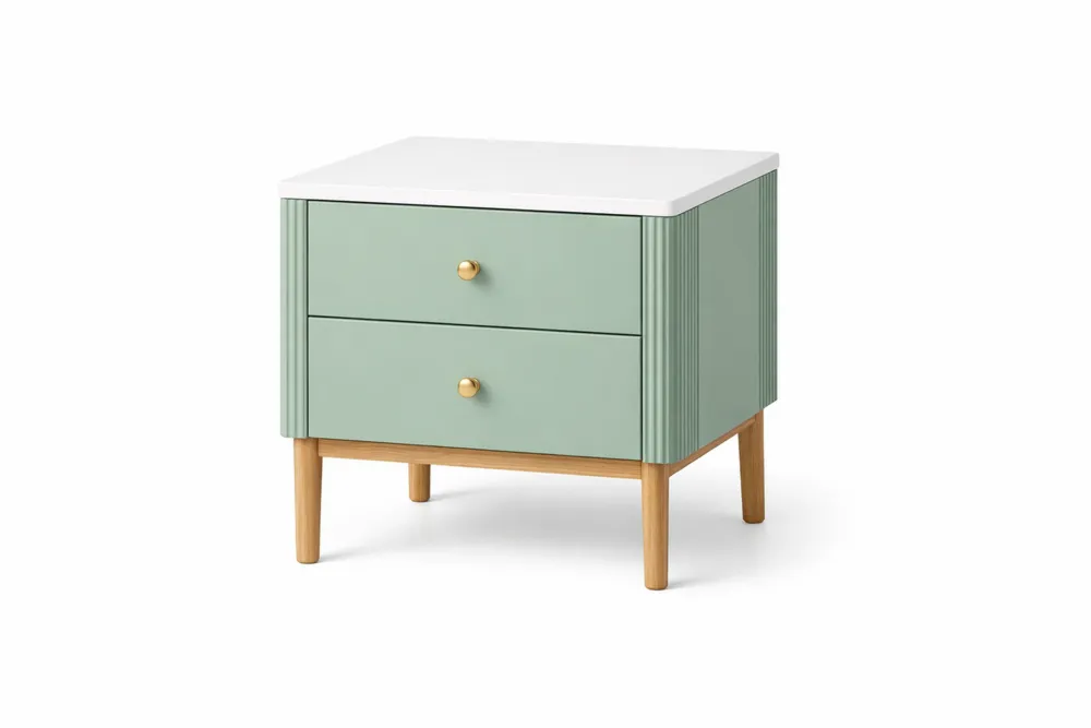 Table de chevet en MDF avec deux tiroirs Blanc/Vert