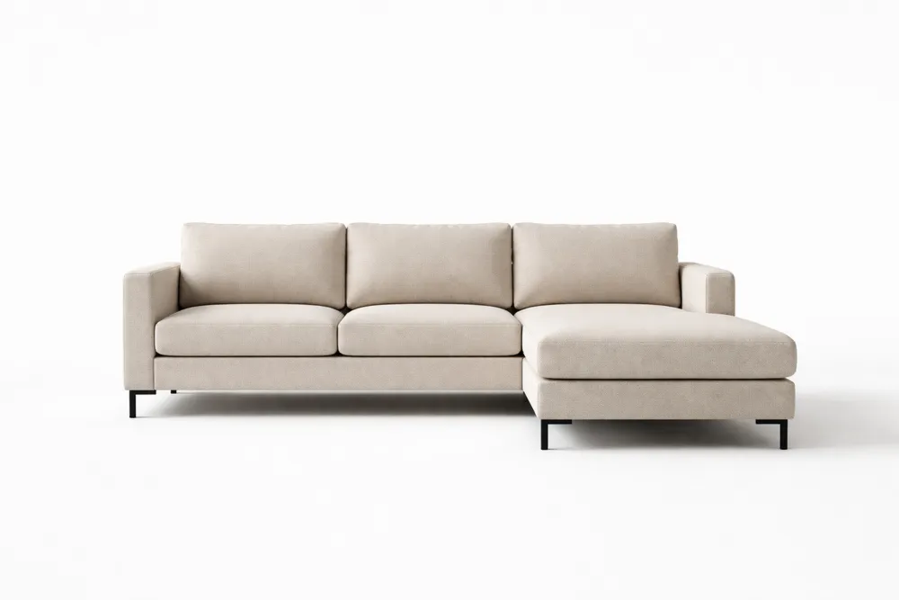 Canapé d'angle en tissu Beige avec pieds en Métal Noir