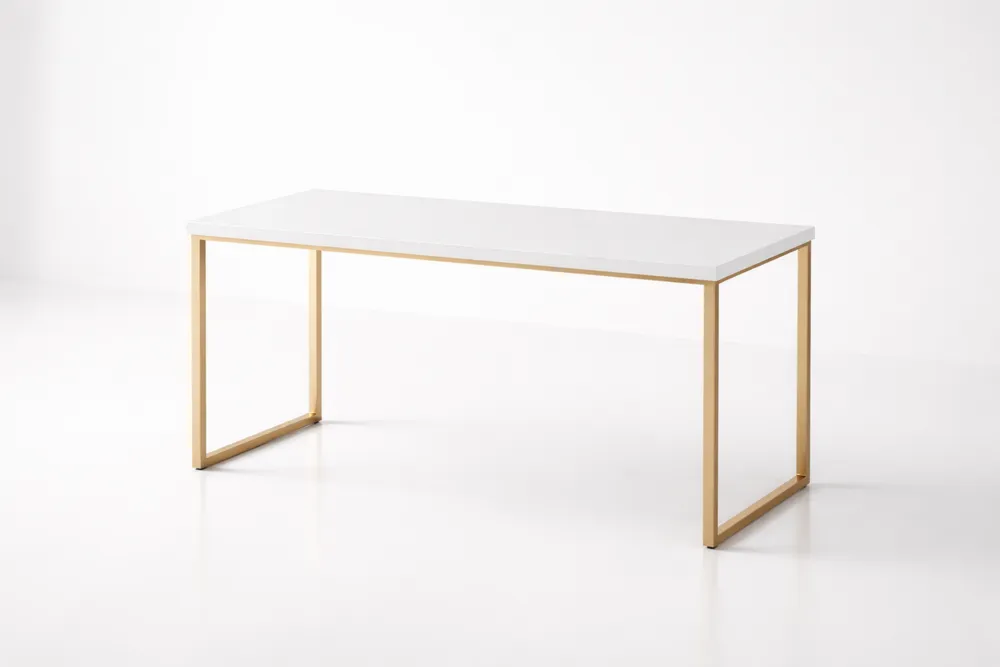 Table rectangle blanche avec pieds en métal doré 160x80x75 cm