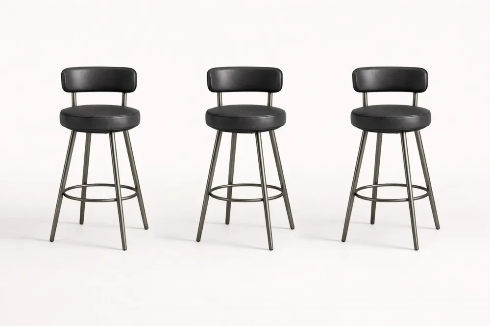 Ensemble de 3 tabourets de bar en métal et cuir synthétique noir