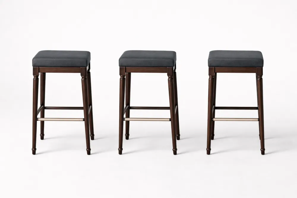 Ensemble de 3 Tabourets de Bar en Bois et Tissu Gris
