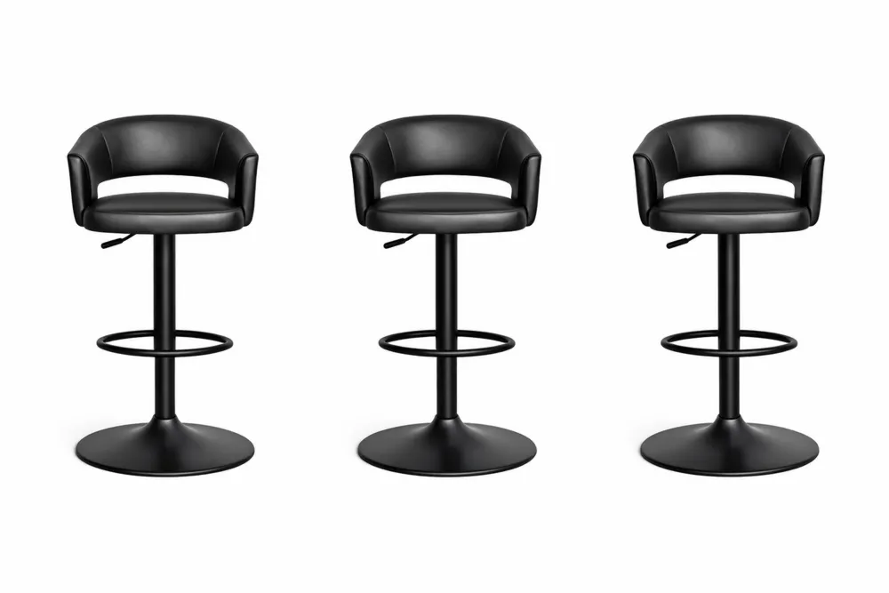 Lot de 3 Tabourets de Bar Pivotants Réglables en Hauteur Noir en PU et Métal
