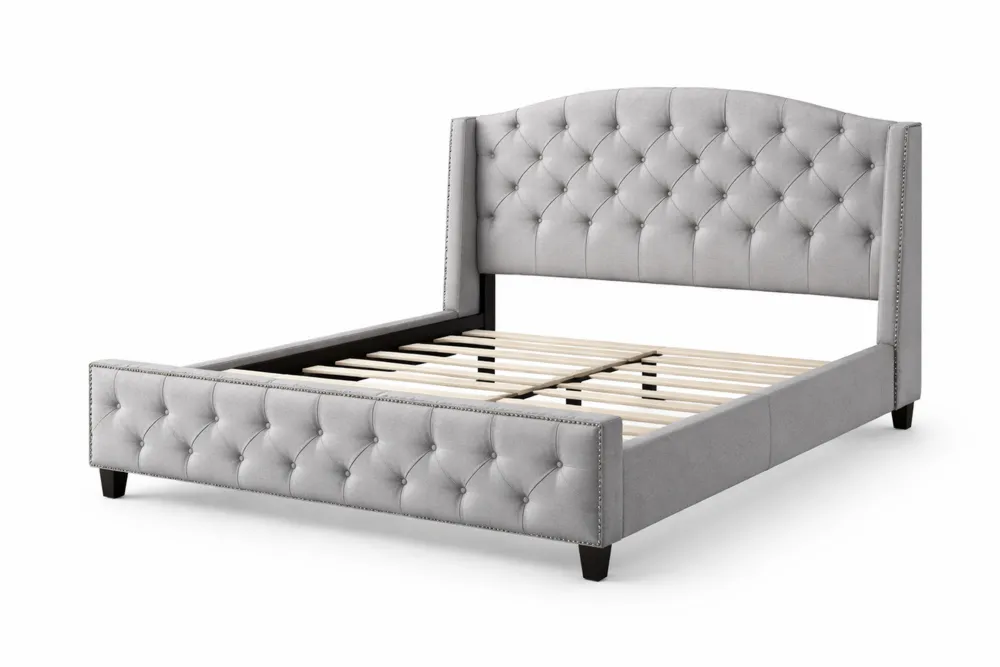 Lit capitonné en tissu et bois massif Gris 170x215 cm