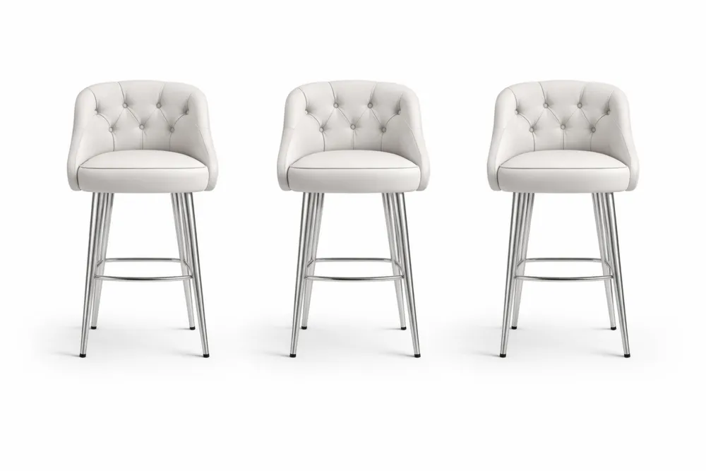 Lot de 3 tabourets de bar pivotants en similicuir blanc