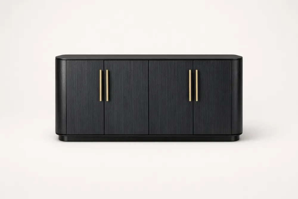 Buffet en bois noir avec poignées dorées 180 cm