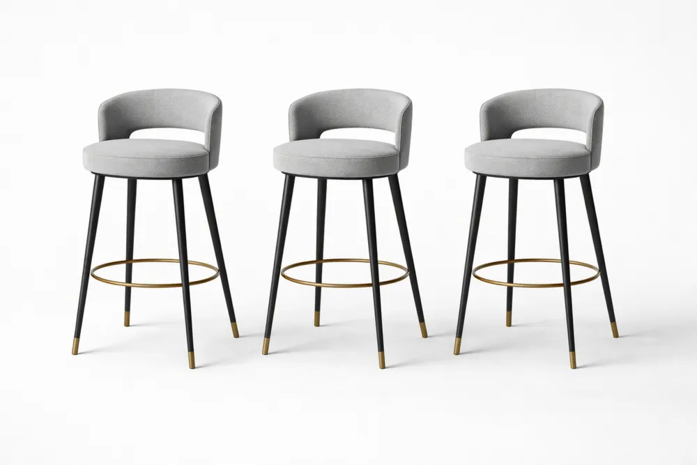 Lot de 3 Tabourets de Bar Gris en Tissu et Métal