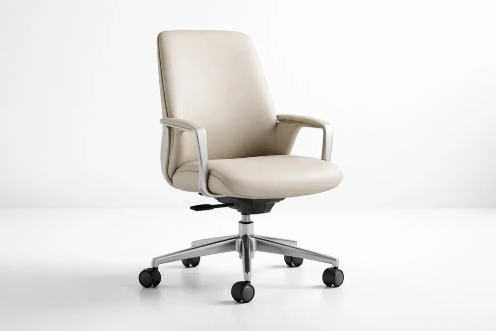 Chaise de Bureau en Similicuir Beige avec Base en Aluminium