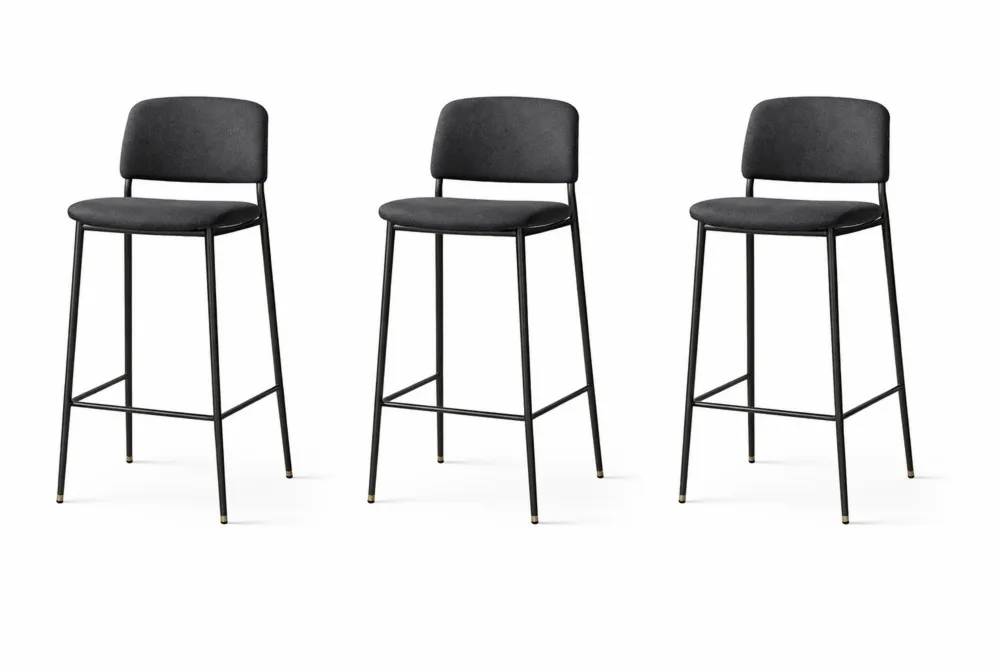 Ensemble de 3 Tabourets de Bar en Métal et Tissu Noir Hauteur100cm