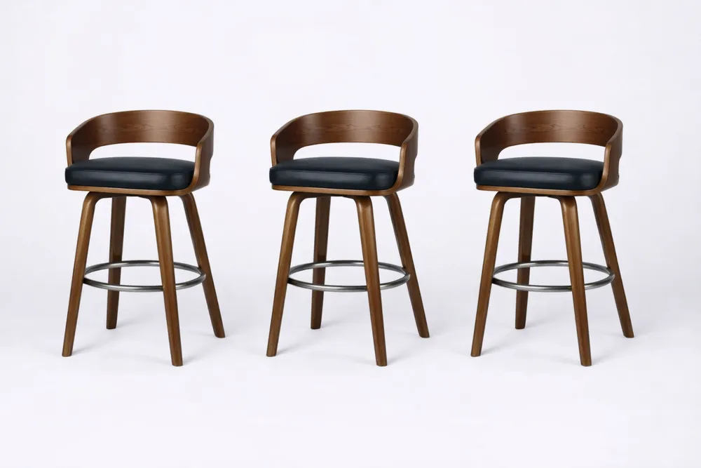 Tabourets de Bar en Bois et Similicuir Marron/Noir - Lot de 3