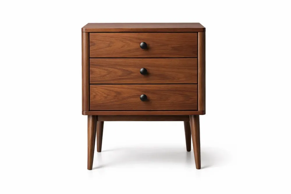 Table de nuit en noyer avec 3 tiroirs