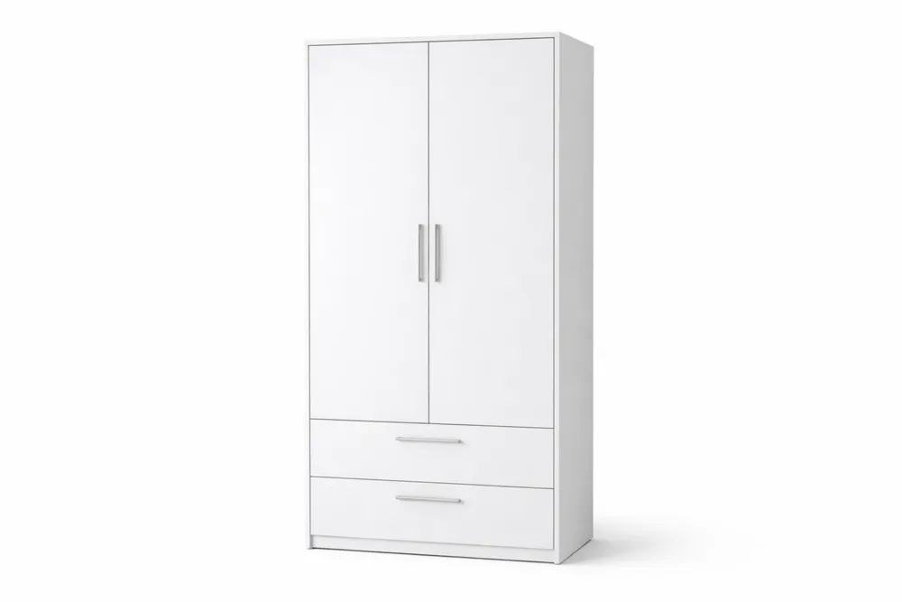 Armoire blanche 2 portes 2 tiroirs en panneau de particules