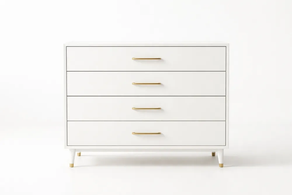 Commode 4 Tiroirs en Bois avec Poignées Métal Doré