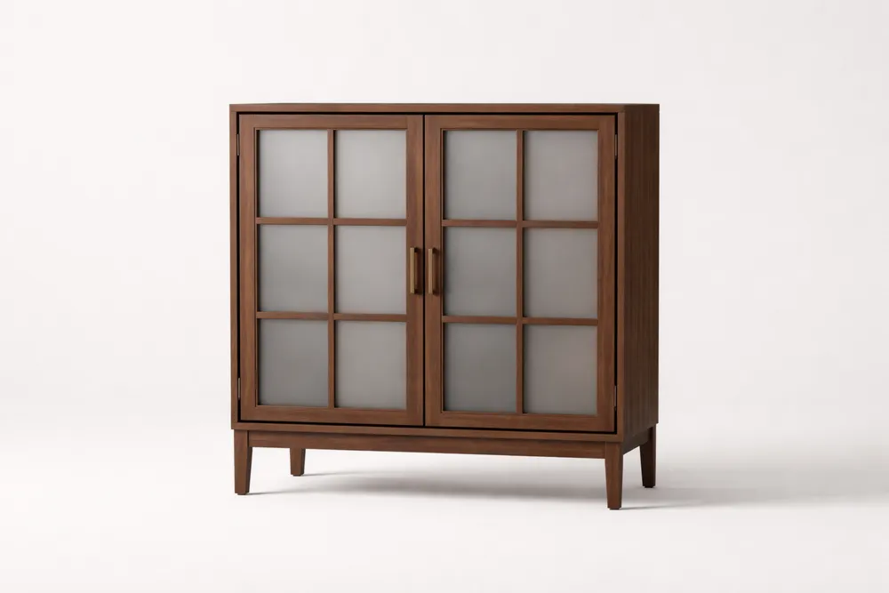 Armoire en bois avec portes en verre dépoli brun