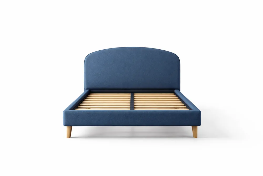 Lit double en bois et tissu bleu 200x160 cm