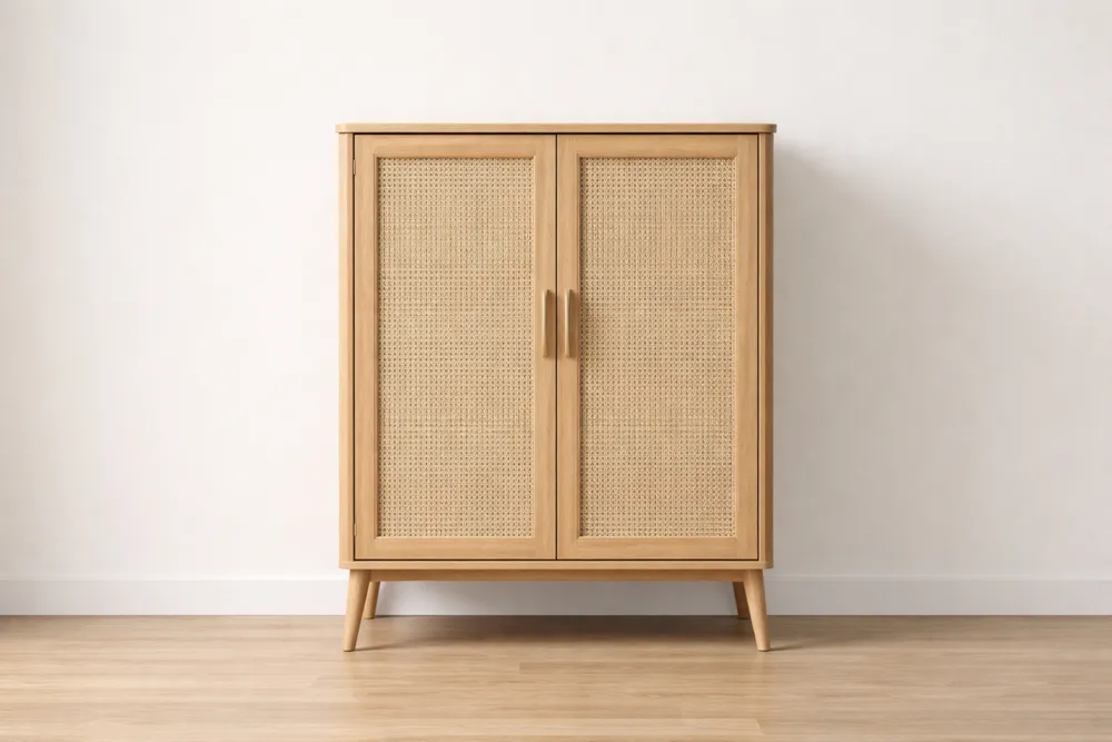 Armoire en bois et rotin 80cm x 40cm x 100cm