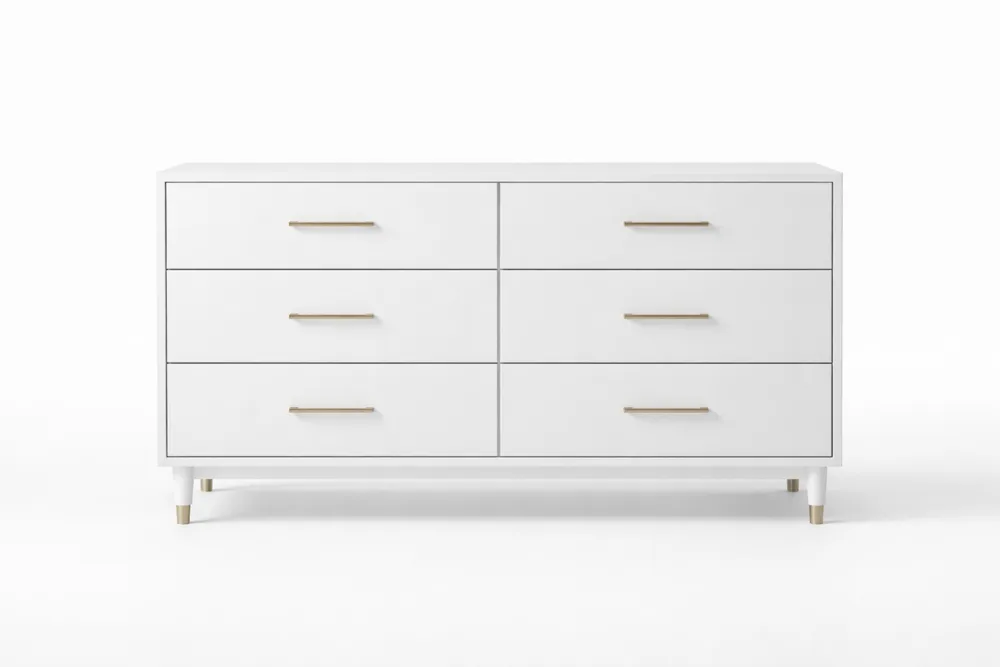 Commode 6 Tiroirs Blanc en MDF avec Poignées Métal