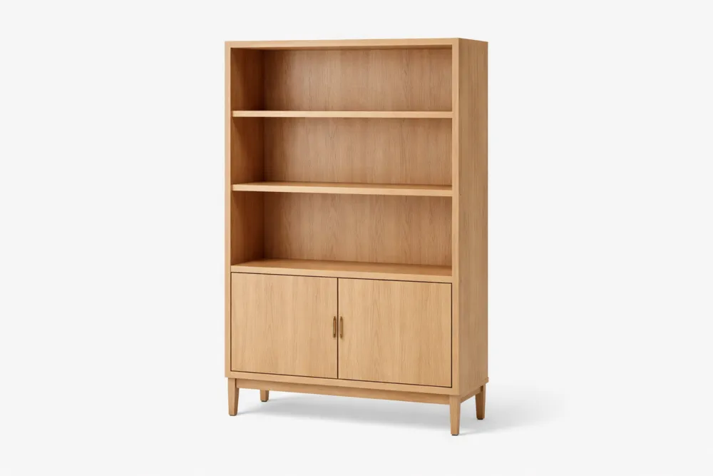 Bibliothèque en chêne avec 3 étagères et 2 portes