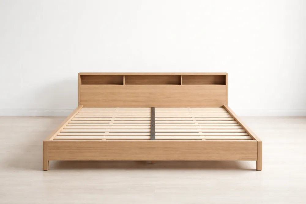 Lit double en bois MDF avec rangement intégré