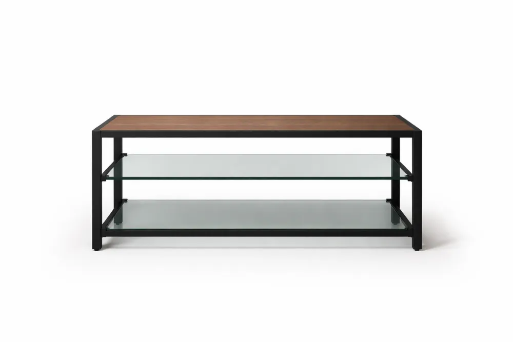 Table Basse Rectangulaire en Bois, Verre et Métal Noir 100x50x45cm