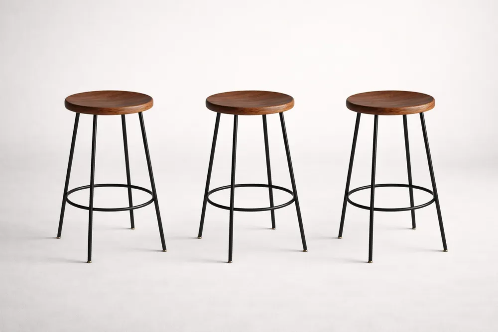 Tabourets de Bar en Bois et Métal Lot de 3 Hauteur 75 cm Marron Noir