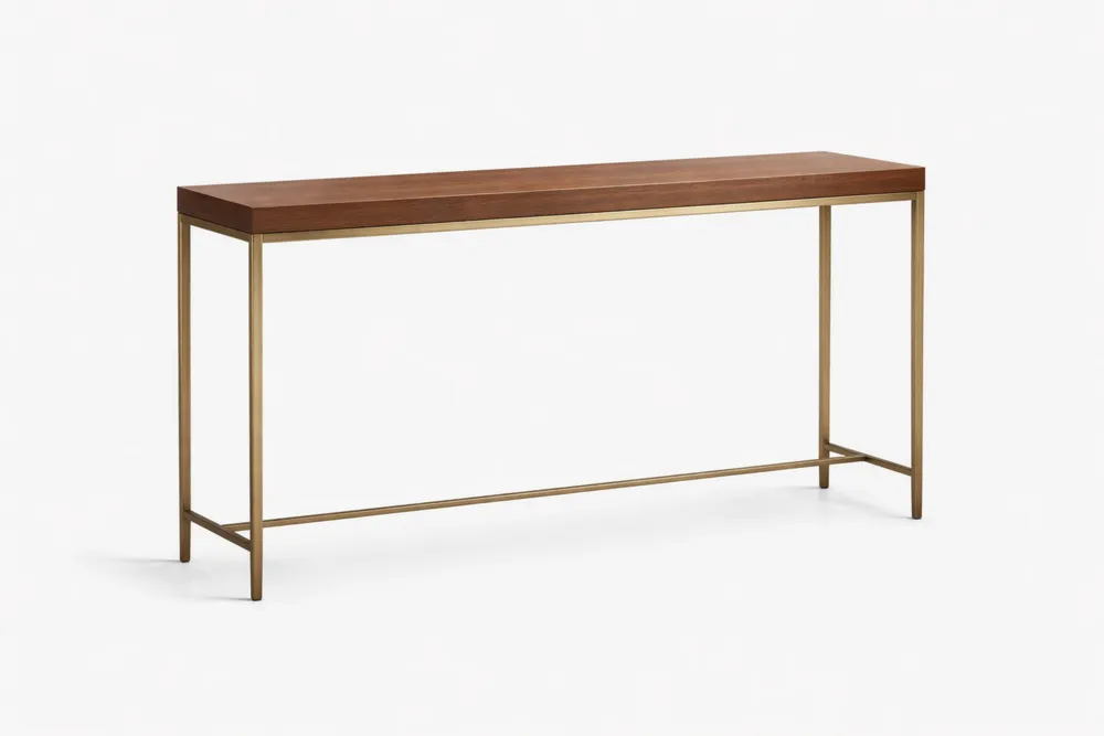 Console en bois de noyer et métal doré 120x30x76 cm