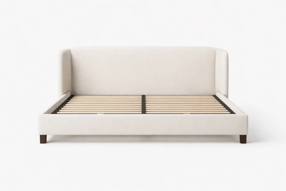 Lit double en bois et tissu Beige 172x215 cm