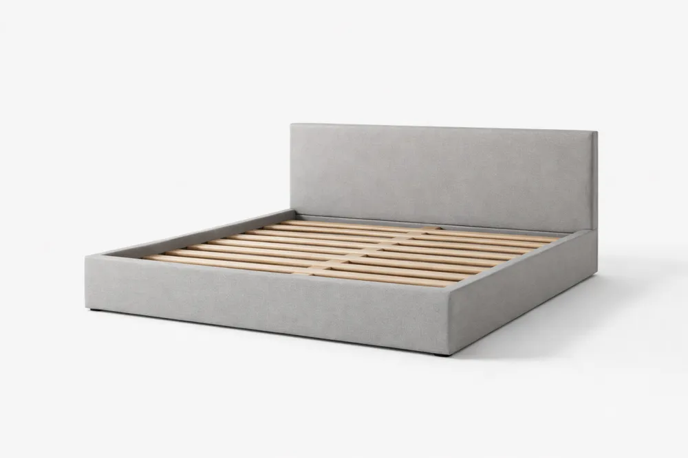 Cadre de lit en bois et tissu gris 200x160 cm