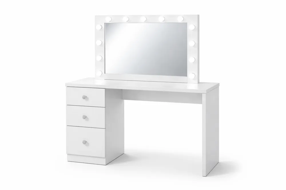 Coiffeuse avec miroir éclairé et tiroirs en bois