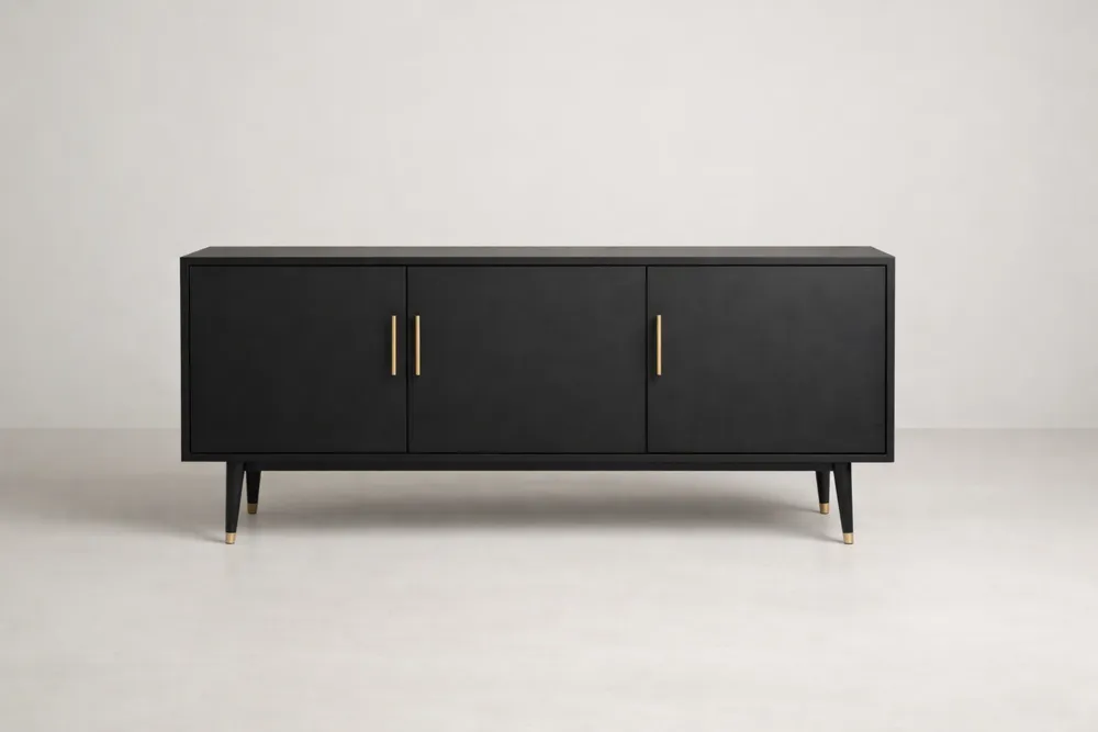 Buffet bois noir avec pieds en métal doré 75x150x45 cm