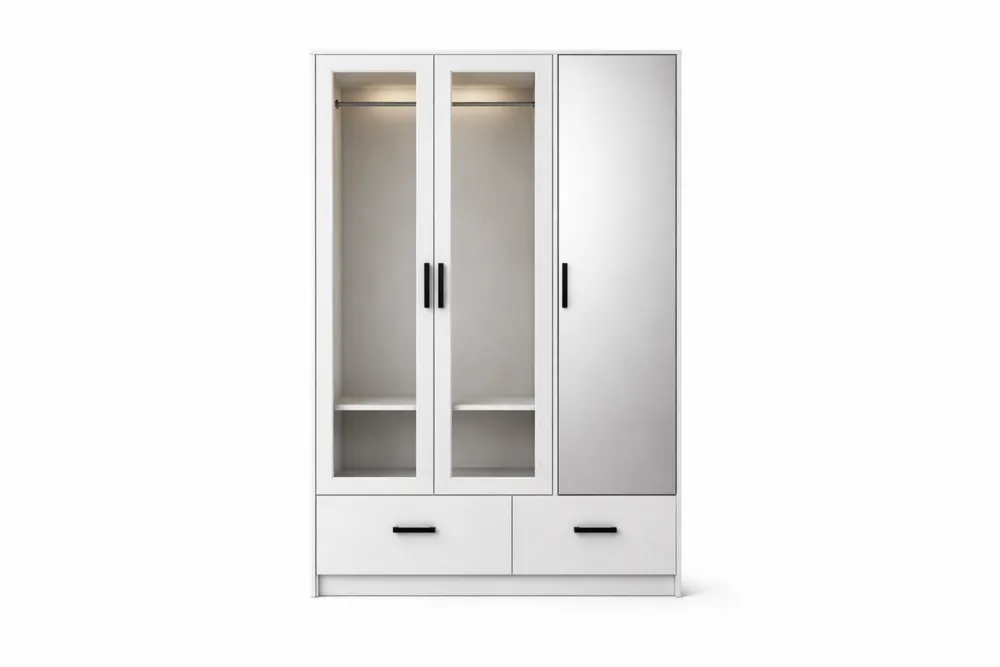 Armoire 3 Portes avec Miroir en Bois Blanc