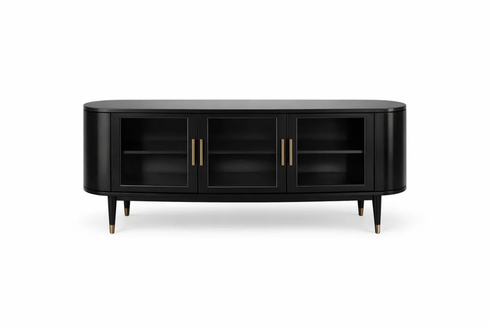 Meuble TV Noir en Bois avec Portes en Verre