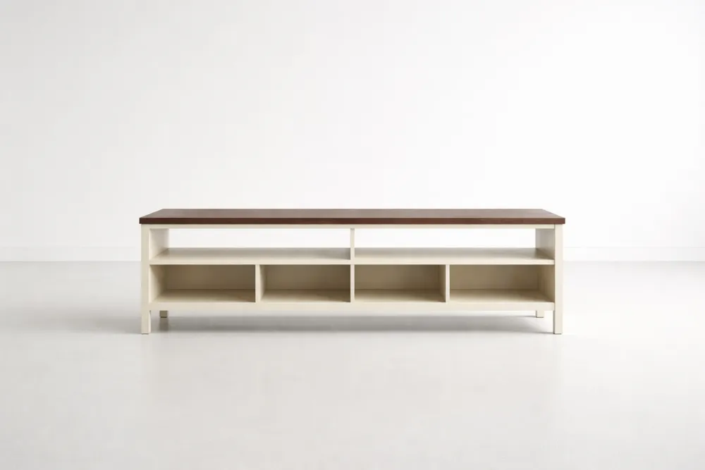 Meuble TV en bois MDF Blanc et Noyer 160cm