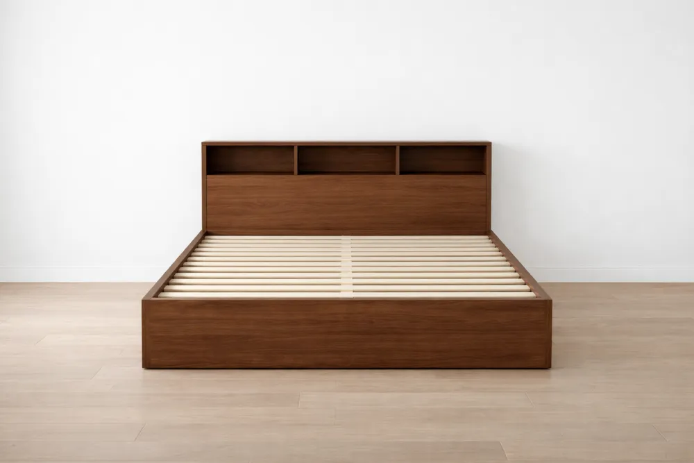 Lit en bois de placage de noyer avec rangement intégré 210x160 cm