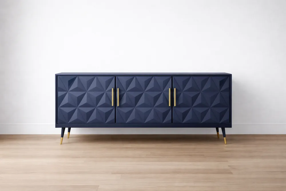 Buffet en Bois Bleu Marine avec Détails en Métal Doré 180 cm
